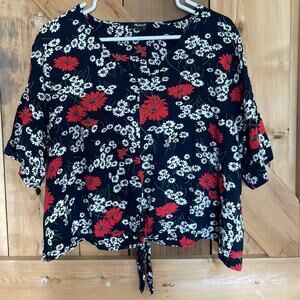 Madewell Women's Floral Crop Top Tie Dolman Sleeve, Beach, Cottage, Boho SZ 2X